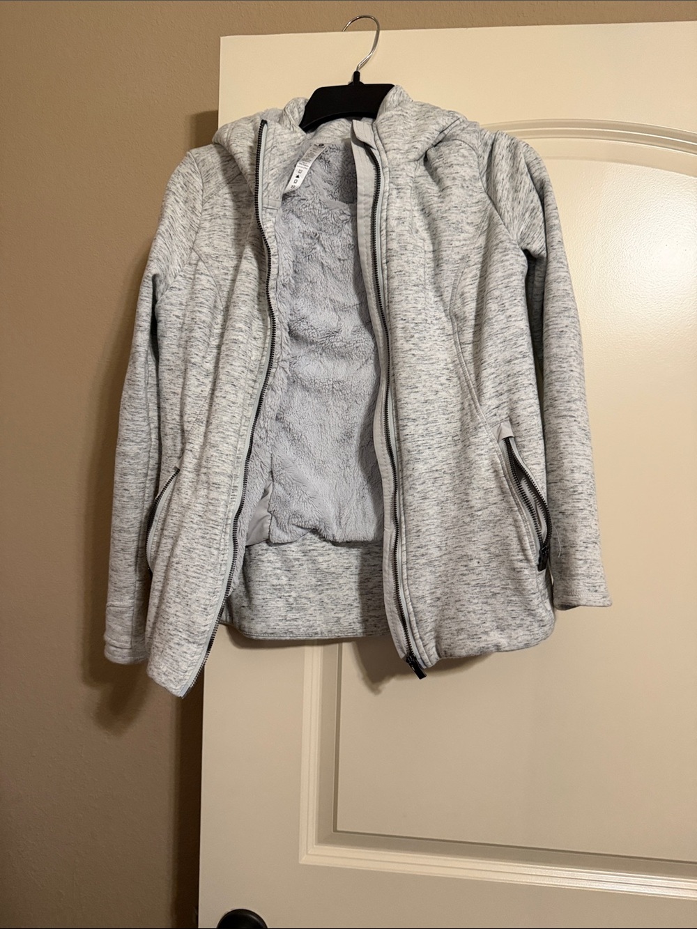 90 Degree By Reflex Light Gray Hooded Fleece-Lined Jacket